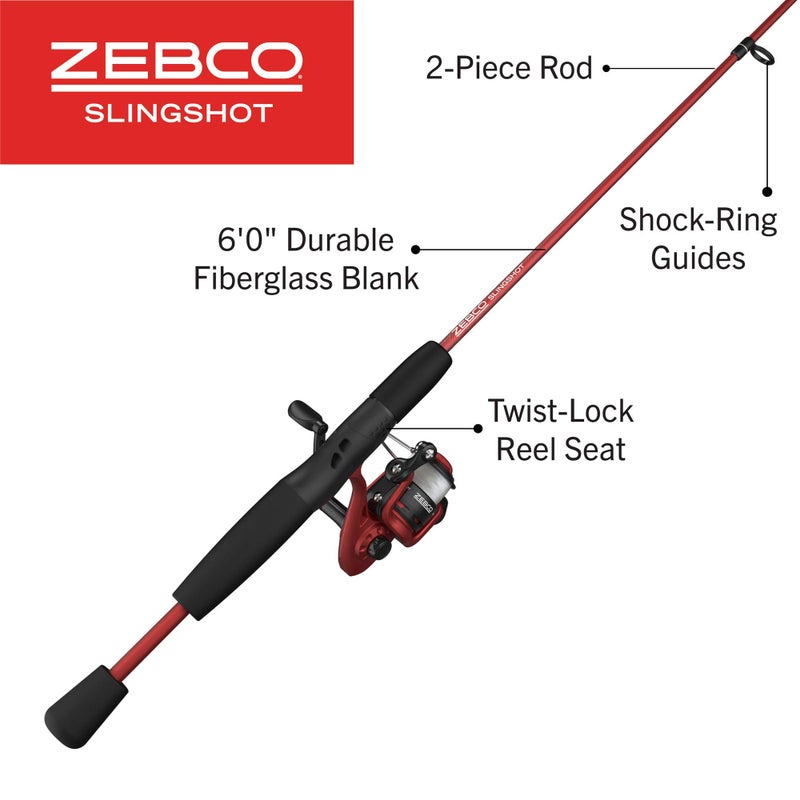 Zebco Slingshot Spinning Reel and Fishing Rod Combo, 6-Foot 2-Piece Fishing Pole, Size 20 Reel, Changeable Right- or Left-Hand Retrieve, Pre-Spooled with 8-Pound Zebco Cajun Line, Red - Image 2